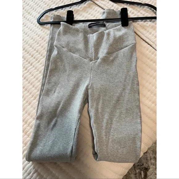 NAKED WARDROBE | Grey Snatched Down Ribbed Leggings - Picture 4 of 9